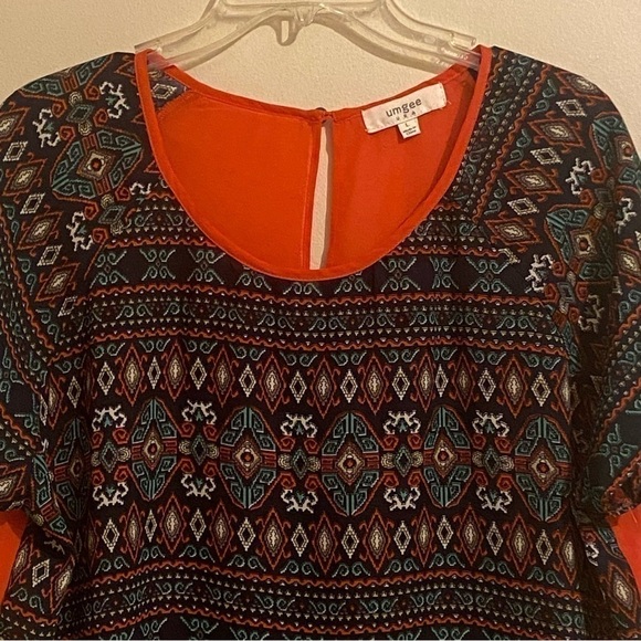 UMGEE Cover Up Women’s Orange Back Sheer Buttons Top Size L Cap Sleeves - Picture 2 of 9